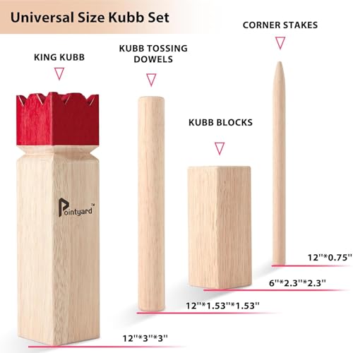 Kubb Yard Game Set for Adults & Families - Viking Chess Outdoor Heave Hardwood Wooden Toss Game with 10 Blocks, 6 Batons, Carrying Bag | Perfect for Backyard Party BBQ Lawn Camping Beach - color: Red