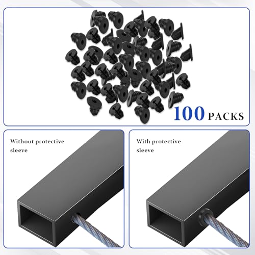 VANESA 100 Pack 30 Degree Black Cable Railing Rubber Grommets Protector Sleeve, 1/8" Cable Railing Post Protector Sleeves for 1/8" 5/32" 3/16" Wire Rope, Cable Railing Kit for Indoor Outdoor Metal