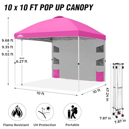 EAGLE PEAK Commercial Canopy 10x10 with Sidewall Storage, Easy OnePerson Setup Pop Up Canopy Tent with Roller Bag, Stakes, Ropes, and Weight Bags, Pink - color: Pink