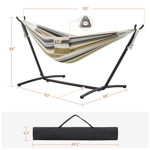 Yaheetech Double Hammock w/Stand, 2-People Hammock & Stand Set w/Storage Bag & Carrying Bag, Outdoor/Indoor Heavy-Duty Portable Hammock, 450LB Capacity - Desert Stripe