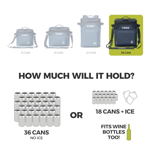 CORE Magnetic Leak Proof Soft Cooler with Waterproof Zipper | Insulated Bag Portable Ice Chest Box | Best Soft Cooler for Food & Beverages for Tailgating, Car Camping, Travel, and Family Beach Picnics - color: Navy, size: 36 Can