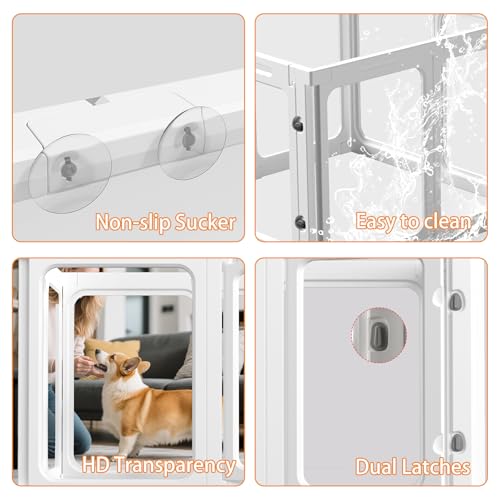 23.6“ H Clear Acrylic Plastic Dog Playpen, 8Pcs Lightweight & Easy Assemble Playpen Divider, Durable Safety Play Pen Indoors, Puppy, Cat, Small Animal(White)