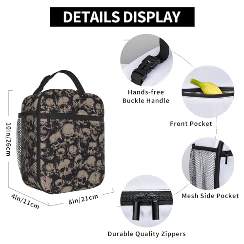 Human Skull Skeleton Funny Halloween Insulated Lunch Bag Portable Reusable Zipper Lunch Box For Men Women Work Picnic Travel Camping - color: Black14