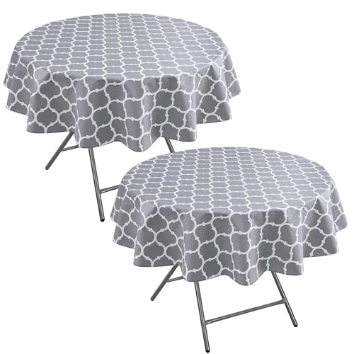 Nasitos 2 Pack 60 Inch Round Plastic Vinyl Tablecloth with Flannel Backed for 4Ft Round Table Moroccan Grey - color: Moroccan Grey, size: 60 Inch (Round)