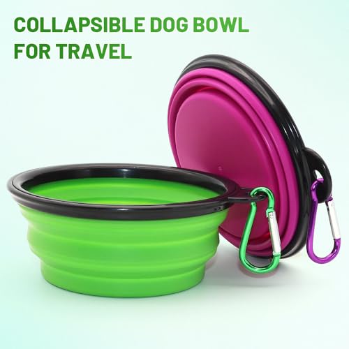 Dog Bowl Pet Collapsible Bowls, 2 Pack Collapsible Dog Water Bowls for Cats Dogs, Portable Pet Feeding Watering Dish for Walking Parking Traveling with 2 Carabiners (Small, Green+Purple) - color: Green+Purple, size: Small