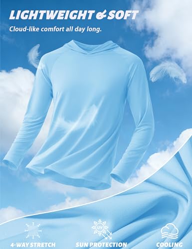 KEFITEVD Men's Sun Protection UPF 50+ Hoodie Shirts Long Sleeve Swimming Fishing Shirt SPF UV Quick Dry Rash Guards - color: Blue, size: X-Large