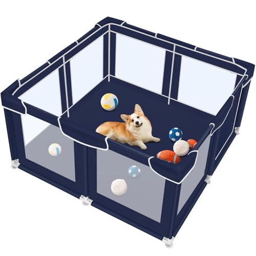 Dog Playpen 50 × 50 inch, Puppy Playpen with Bottom, 32 Inch Height Pet Playpen - style: 50 Inch Dog Playpen without Top