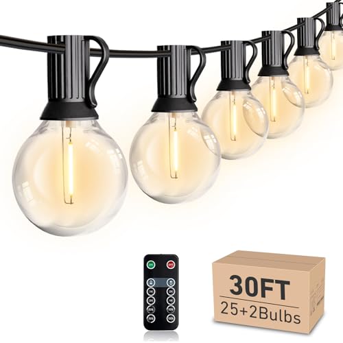 LED 30FT Outdoor String Lights with Remote Waterproof Patio Lights Dimmable 27 Shatterproof G40 Bulbs, Globe String Lights Decorative Balcony Bistro Gazebo Porch Cafe Lights - size: G40 30ft with remote