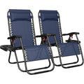 Yaheetech Zero Gravity Recliners Outdoor Adjustable Folding Reclining Lounge Chairs w/Pillows, Cup Holder Trays and Carry Strap for Patio Backyard Beach Navy Blue Set of 2 - color: Navy Blue