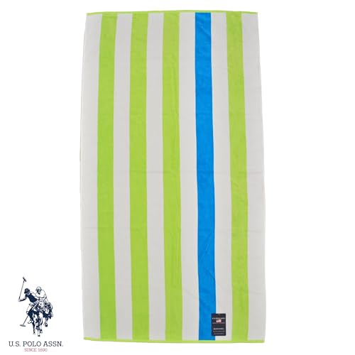 U.S. Polo Assn. Oversized (40” x 70”) Striped Nautical Design Beach Towel - Luxury Plush Cotton Hotel Quality for Bath, Pool - Cabana Stripe Green/Tuq - color: Cabana Stripe Green/Tuq, size: 40" x 70"