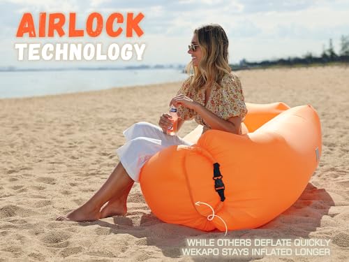 WEKAPO Inflatable Couch Air Lounger Chair - Camping & Beach Accessories, Portable Blow up Sofa for Hiking, Lawn, Indoor/Outdoor Movies & Music Festivals. Lightweight and Easy to Set Up Air Hammock - color: Orange