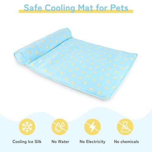 PUMYPOREITY Cooling Dog Bed, Pet Cooling Mat with Pillow, Ice Silk Cooling Dog Blanket, Self Cooling Pad for Cat,Dog, Washable Summer Pet Mat for Kennel, Crates, Sofa, Floor, Blue, L - color: Blue, size: Large
