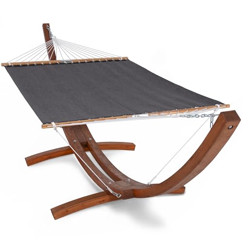 SUNCREAT Quick Dry Hammocks Standing Backyard Hammock with Stand, 2 Person Heavy Duty Poolside Hammock with 13.5 ft Wooden Stand, Dark Gray - color: 10-dark Gray