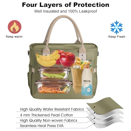 Hafmall Insulated Lunch Bag for Adults,Big lunch box for men, Wide Opening Insulated Bag with Shoulder Strap, Reusable Adult Lunch Bag For Work, Picnic(Deep Greene) - color: Deep Greene
