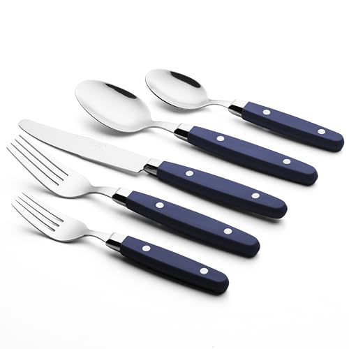 ANNOVA Silverware Set, Retro/Rivet Colorful Stainless Steel Tableware Kitchen Flatware Set Utensils, Includes Dinner Knives, Forks, Spoons, Salad Forks & Dessert Spoons (Navy Blue, 20 Pieces) - color: Navy Blue, size: 20 Pieces
