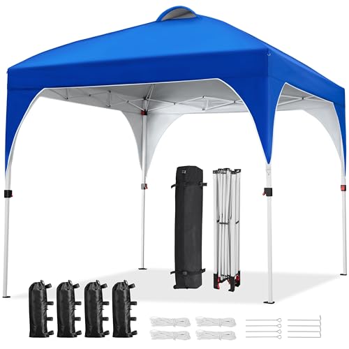 Yaheetech 8x8 Pop Up Canopy Tent with Vent, Easy Set Up Tent, Instant Sun Shelter Canopy with Wheeled Bag, 4 Sandbags, 8 Stakes & 4 Ropes, for Parties, Beach, Outdoor, Blue - color: Blue, size: 8x8