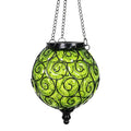 Solar Hanging Lantern Outdoor Garden Lights, Round Glass and Metal Hanging Lantern, 15 Firefly LED Lights, 7 x 20 Inch (Green) - color: Green