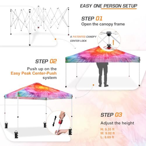 EAGLE PEAK Pop Up Canopy Tent with Wheeled Carry Bag, 8 Stakes, 4 Ropes, 4 Weight Bags, Easy Set Up Tent Canopy, 10x10 ft, 100sqft of Shade, Floral Tie Dye - color: Floral Tie Dye, size: 10x10