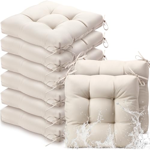 Vercraft 8 Pcs Outdoor Chair Cushions for Patio Furniture Wicker Chair Seat Cushion with Ties 18x18inch Square Water Resistant Tufted Seat Floor Pillows Dining Indoor(Beige) - color: Beige