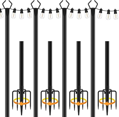 NUERPO 4 Pack String Light Poles,Metal Poles for Hanging Outdoor Light Strings,4 Pack 10 FT Light Poles Stand for Outside Garden,Patio,Wedding,Backyard,Deck,Party - size: 4 Pack 10 FT Light Poles