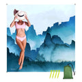 Oversized Sandproof Beach Blanket (83"x81"), Extra Large Beach Sheet for Up to 6 People. Sandfree Beach Mat, Big Sand Blankets with Sand Bags and Stakes. (Cyan Mountain) - color: Cyan Mountain, size: Large (83" X 81" / 6'11" X 6'9")