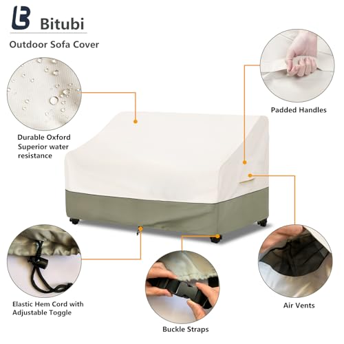 Bitubi Waterproof Patio Sofa Cover, Heavy Duty 3-Seater Outdoor Couch Cover Size Up to 76W x 32.5D x 33H Inches, Lawn Patio Furniture Covers with Air Vent (Beige) - color: Sofa-beige, size: 76"W x 32.5"D x 33"H