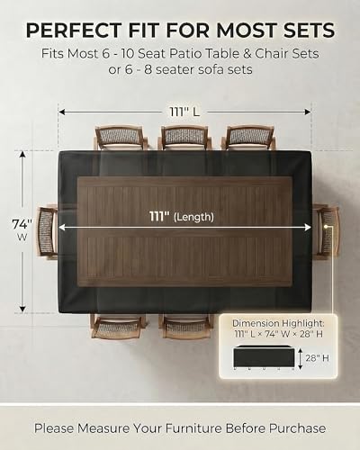 Outdoor Patio Furniture Cover Rectangular, Heavy Duty 600D Waterproof Cover for Table & Chair Set, Windproof,UV Resistant, All-Season Protection for Backyard,Deck & Garden,111" L x 74" W x 28" H,Black - color: Rectangle Cover-Black, size: 111 x 74 x 28 in