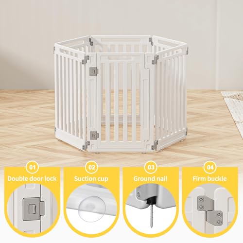 Pet Playpen Foldable Gate for Dogs Heavy Plastic Puppy Exercise Pen with Door Portable Indoor Outdoor Small Pets Fence Puppies Folding Cage 6 Panels Medium Animals House Supplies - color: White, style: PPW-HI06