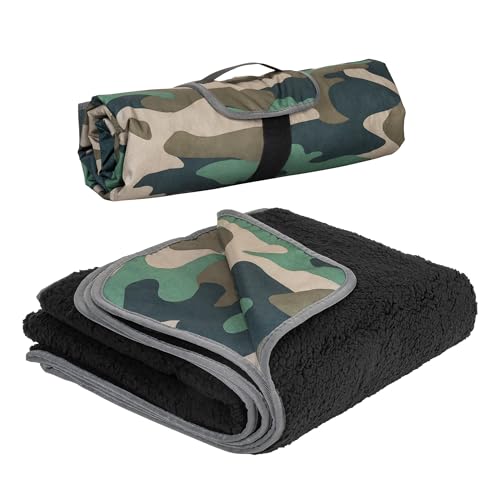 Tirrinia Large Waterproof Outdoor Blanket, Soft Warm Windproof Stadium Blanket with Sherpa Fleece and Foldable for Outdoor Sport, Baseball, Football, Beach, Concerts, Car - color: Camo, size: 51”x 59”