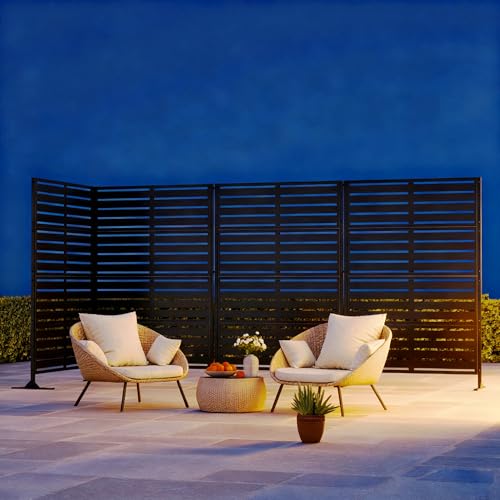 Modern Shade Metal Privacy Screen Outdoor 72" H x 48" W, Stable & Durable Privacy Fence Panels for Instant Privacy & Space Division, Freestanding Decorative Patio Screens for Outdoor, Black (4 Panel) - size: 4 Panel