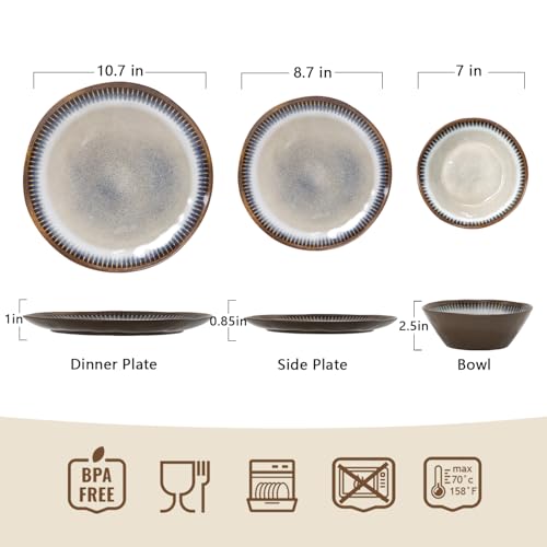 Melamine Dinnerware Set, 12 Pcs Dishware Sets, Plate and Bowl Set Service for 4, Lightweight and Unbreakable Dinnerware Sets for Camping, Great for RV, Dishwasher Safe, Sahara Beige and Blue - color: Sahara Beige
