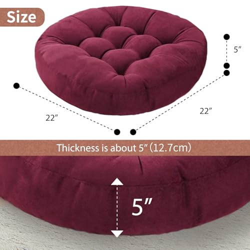 Meditation Floor Pillow Set of 2 Large Round Floor Cushions for Adults Tufted Corduroy Floor Seat Pillows Cushion for Living Room Tatami Yoga,Brown 22x22 Inch - color: Brown, size: 22"Lx22"Wx5"H