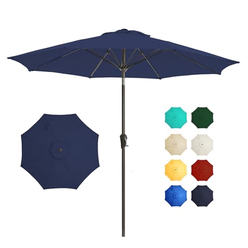 9FT Outdoor Patio Umbrella Outdoor pool Umbrella with Push Button Tilt and Crank, Market Umbrella 8 Sturdy Ribs UV Protection for Garden, Deck, Backyard (navy) - color: Navy