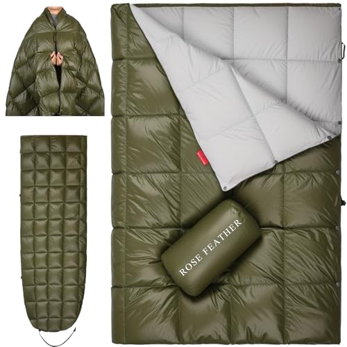 Down Camping Blanket - Lightweight, Packable, Warm & Puffy Outdoor Travel Quilt for Sleep, Hiking, Backpacking, Stadium, Festivals, Water-Resistant Sleeping Bag 55"x79" - color: Ranger Olive, size: 1LB 6OZ / 79" x 55"