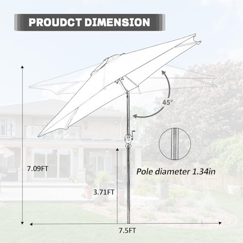 GDY 7.5FT Patio Umbrella Outdoor Table Umbrella,Market Umbrella with Push Button Tilt and Crank for Garden, Lawn, Deck, Backyard & Pool (Navy Blue) - color: Navy Blue, size: Umbrella Only