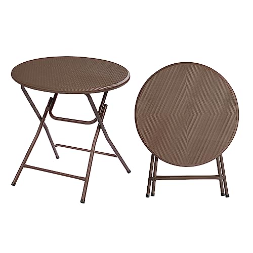 VINGLI 32" Round Folding Commercial Banquet Table, Portable Plastic Coffee Card Dining Table for Kitchen or Outdoor Party Wedding Event, 1 Pack, Brown - color: Brown