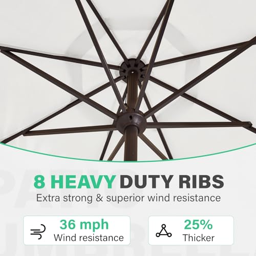 JEAREY 9 FT Patio Umbrella Outdoor, Table Umbrellas Market Umbrella w/Push Button Tilt/Crank, 8 Sturdy Ribs(Cream White) - color: Cream White