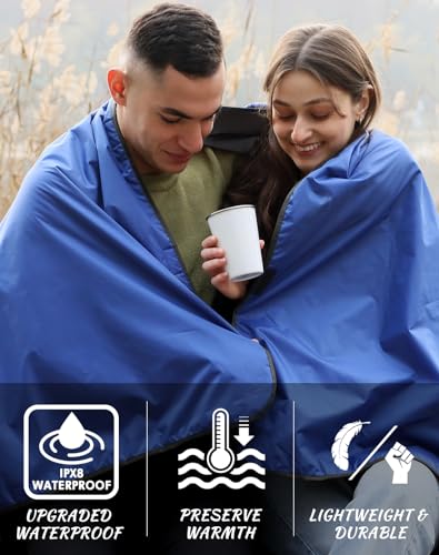 DUKUSEEK Outdoor Waterproof Stadium Blanket, XL Large (79x56) Hooded Stadium Blankets with Fleece,Portable,Warm Outside Blankets for Cold Weather, Camping, Sports, Beach, Football, Festivals… - color: Blue