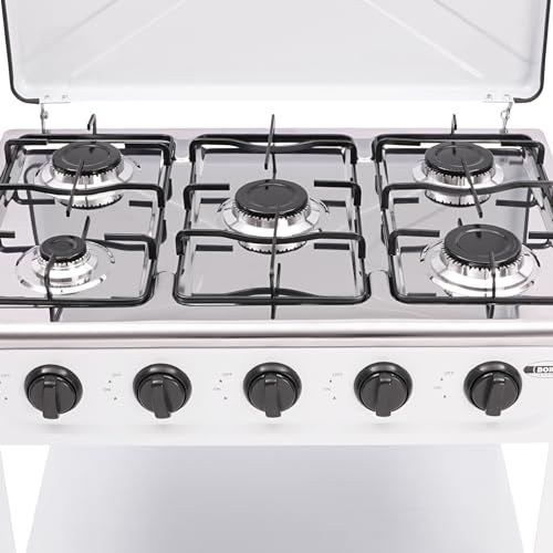 5 Burner Gas Stove with Wind Shield Portable 2.5KW Natural Gas Stove with 2 Storage Shelves for RV Apartment Outdoor Cooking - style: 5 Burner-White