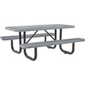 Global Industrial 6’L Rectangular Picnic Table, Expanded Metal, Gray Thermoplastic Coating, Attached Benches, 1-1/2” Umbrella Pole Hole, Outdoor-Rated, 1000 lb Capacity, 72” x 30” Tabletop - color: Grey