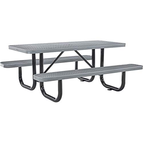 Global Industrial 6’L Rectangular Picnic Table, Expanded Metal, Gray Thermoplastic Coating, Attached Benches, 1-1/2” Umbrella Pole Hole, Outdoor-Rated, 1000 lb Capacity, 72” x 30” Tabletop - color: Grey