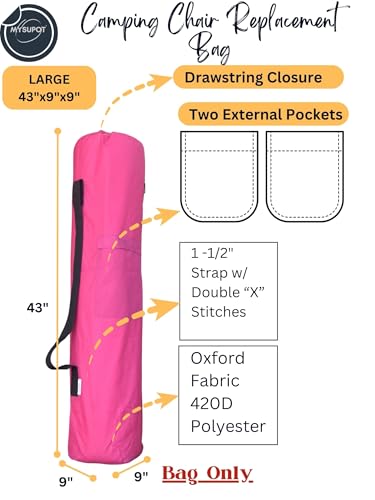 Replacement Bag for Folding Camping Chair, Portable Camp Chair, Hammock, Yoga Mat, Umbrella, Tents, Tripods, Fishing Poles - 420D Oxford Polyester Fabric - color: Pink, size: Large 43"x9"x9"