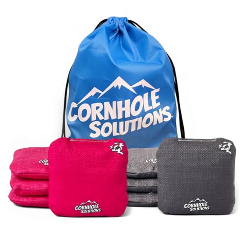 Cornhole Solutions Cornhole Bags Set of 8 – Regulation Pro Style 6x6 – Resin Filled + Tote Bag - color: Pink/Charcoal