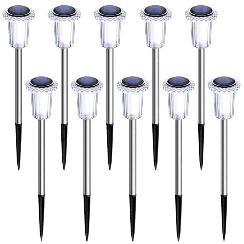 DenicMic Solar Lights Outdoor 10 Pack Waterproof 3000K Warm White LED Stainless Steel Stake Outside Lights for Yard Pathway Garden Driveway Walkway Landscape Path Lighting - color: Warm 10Pack