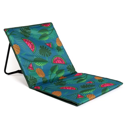 just be... Beach Sun Mat Folding Lightweight Portable Adjustable Sunbathing Recliner with Backrest Support and Valuables Pocket for Holidays Garden Camping Park and Festivals - Tropical - color: Tropical Green