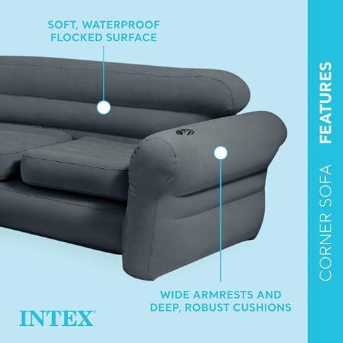 Intex 68575EP Inflatable Corner Sofa with 2 68564EP Ultra Lounge Chairs & Ottomans, Indoor Use, Cupholders, 2-in-1 Valve, 880lb/220lb Capacity