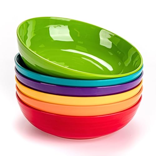 8-Inch Melamine Salad & Pasta Bowls - Set of 6, Unbreakable & Reusable with Ceramic Feel, Stackable & Dishwasher-Safe Platic Dinner Bowls, Versatile for All Meals (Multi-color) - color: Multicolor