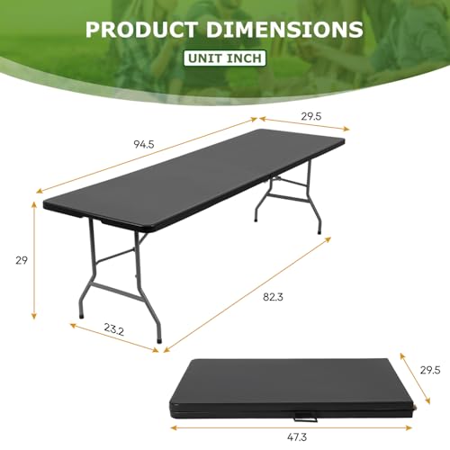 BestOffice 8 FT Picnic Table Folding Table Camping Plastic Table Fold Up Table Lock for Party Event, Black - color: Black, size: 8 FT 29"x94"