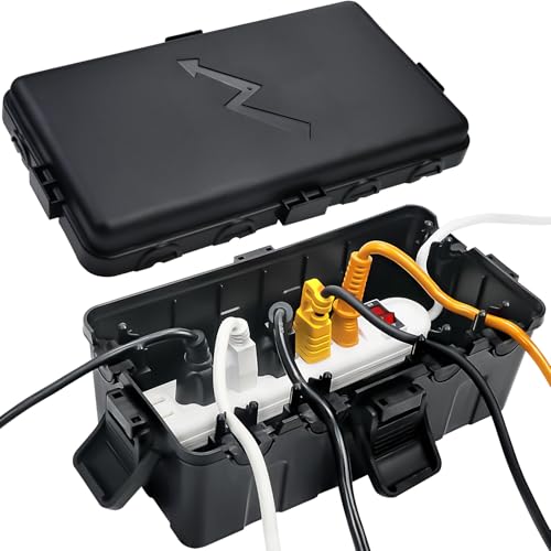 Hrensaw Medium Outdoor Electrical Box(10.6x5.5x4.5inch),IP54 Waterproof Extension Cord Cover w/6 Cable Entry,Weatherproof Connection Box Protect Power Strip,Timer,Plug,Holiday Lights,Black - color: Black, size: Medium