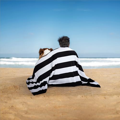 WILFA Extra Large Beach Towel - Oversized Mircofiber Beach Towel 40'' x 70'', XL Striped Lightweight Pool Towel, Big Cabana Swim Travel Towel for Adults Mens Women,Black - color: Black